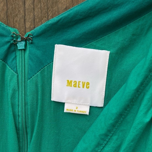 Anthropologie Maeve Asymmetrical Poplin Green Dress Size 2 - Picture 3 of 5